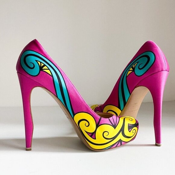 Nicolas  Kirkwood Colourful Silk Satin Graffiti Heels 40 - Picture 11 of 12